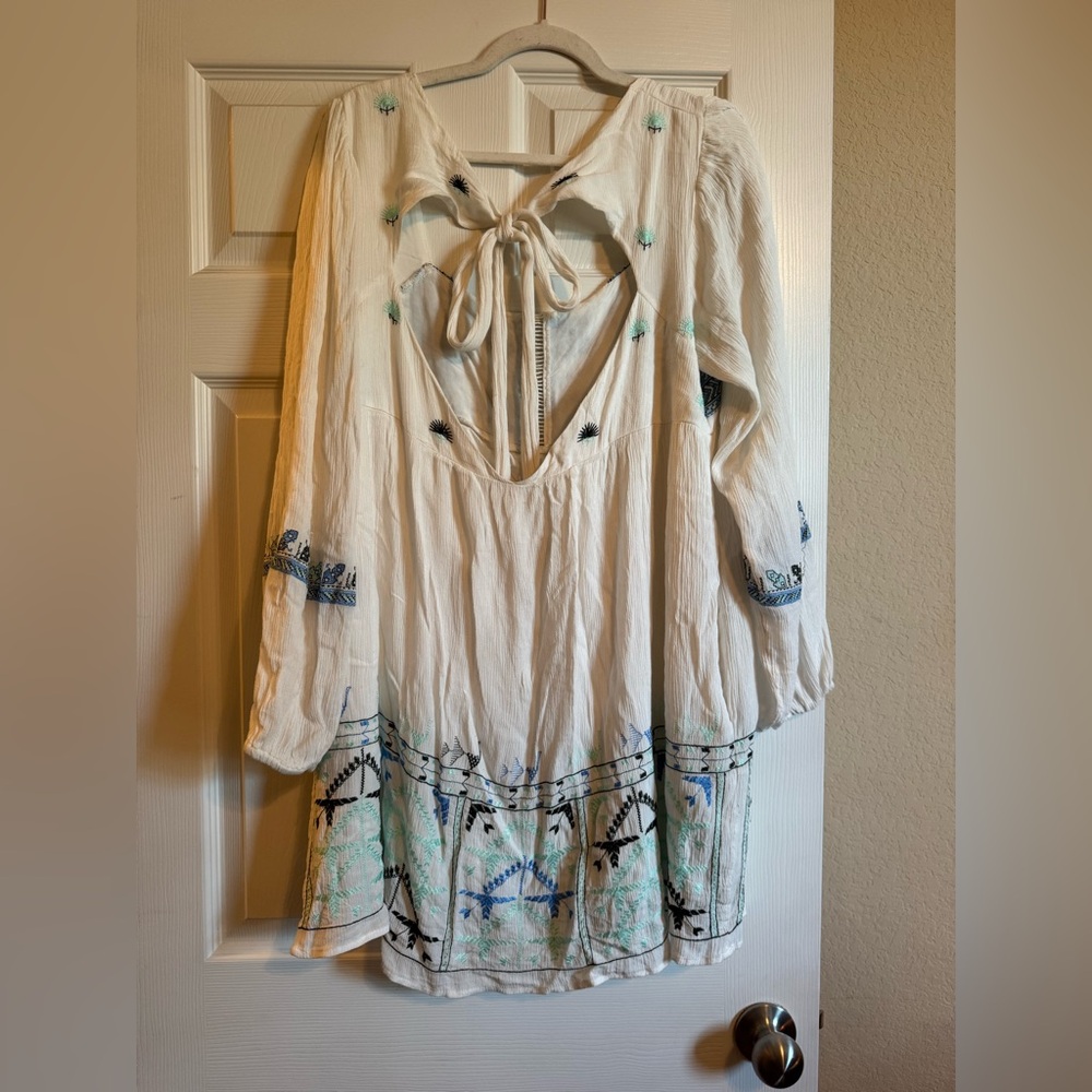 Free People Mayner White and Blue Embroidered Midi Dress - Picture 3 of 4
